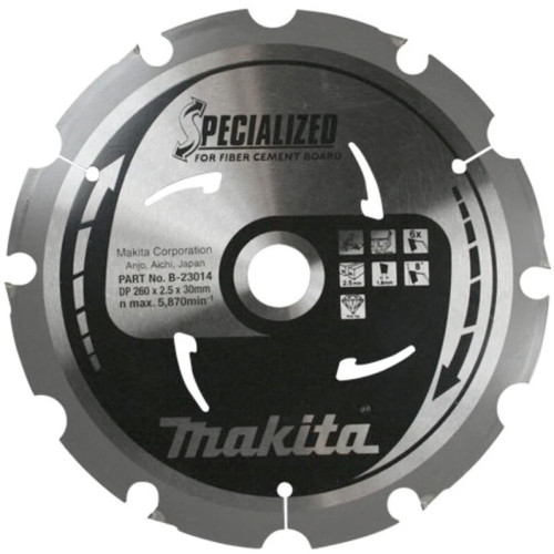 Диск пильный для фиброцементных плит, 260х1.8х30, 6T, FTG Makita B-23014