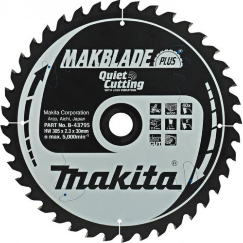 Диск пильный для дерева, 305х1.8х30, 40T, ATB, 5G, Makblade-Plus Makita B-43795