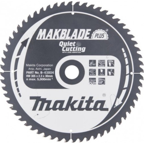 Диск пильный для дерева, 305х1.8х30, 60T, ATB, 5G, Makblade-Plus Makita B-43804