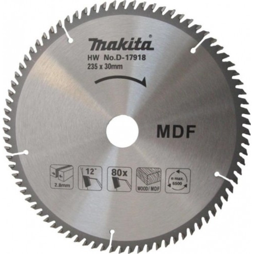 Диск пильный для дерева и МДФ, 235х2.8х30/25, 80T, Standart Makita D-17918