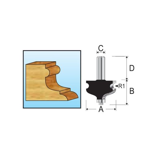 Фреза фигурная кромочная многопрофильная, 44.45х28.6x12x38, 2T, R3.18 Makita D-11754