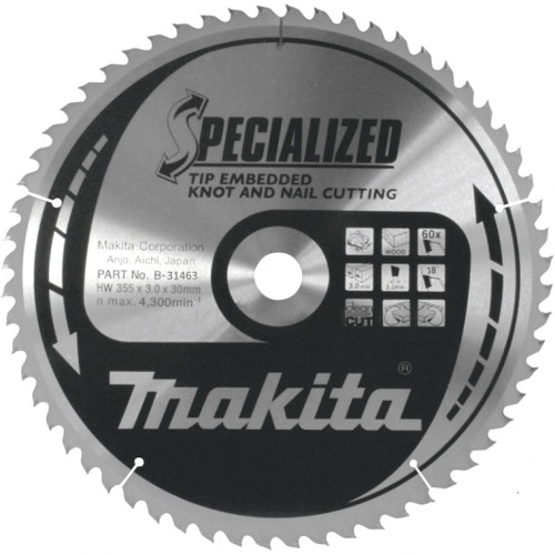 Диск для дерева с гвоздями 355х3.0х30, 60T, 18G, ATB Makita B-31463