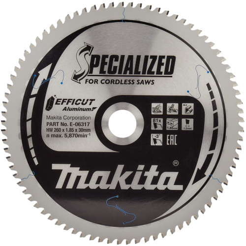Пильный диск для алюминия EFFICUT, 260x30х1.85, 81T, -3G Makita E-06317