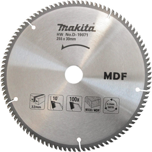 Диск пильный для дерева и МДФ, 255х3.2х30, 100T, Standart Makita D-19071