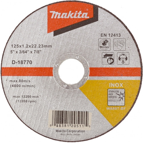 Диск отрезной для нержавеющей стали, A60T, 125х1.2х22.23 мм Makita D-18770