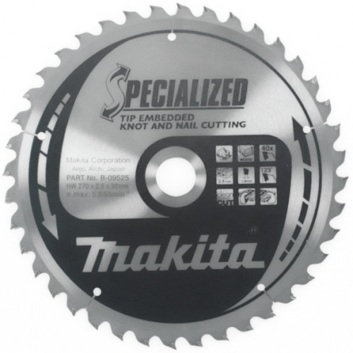 Диск для дерева с гвоздями 270х2.6х30 мм, 40T, 23G, ATB Makita B-09525