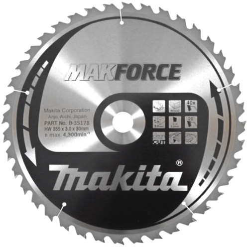 Диск для дерева Makforce 355х3.0х30, 40T, ATB Makita B-35178