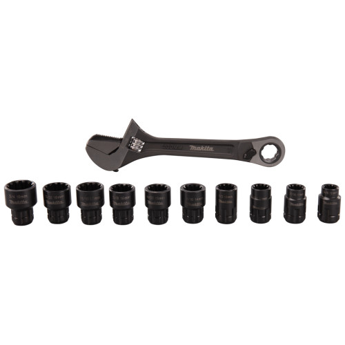 Комбинированный ключ (200 мм) с проходными головками (10 шт) в наборе Makita B-65458