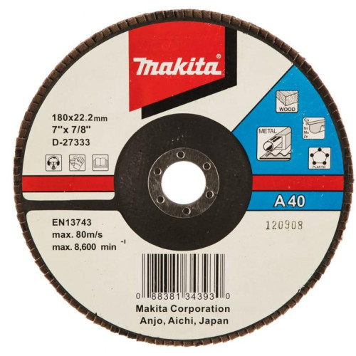 Лепестковый шлифовальный диск А40, 180мм, стекловолокно, плоский Makita D-27333