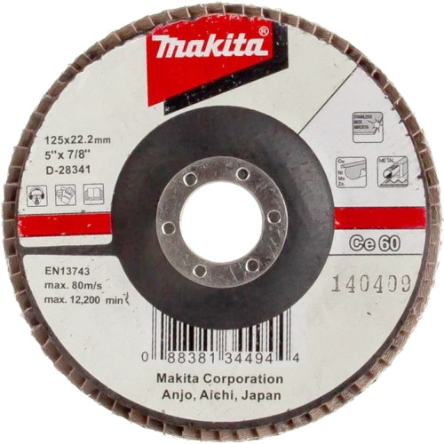 Лепестковый шлифовальный диск Сe60, 125 мм, стекловолокно, угловой Makita D-28341