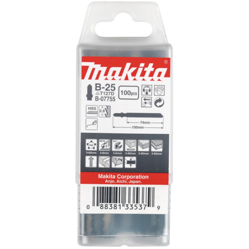 Пилка лобзиковая для твердого дерева HSS, 74 мм, 9TPI, В-25, 100 шт Makita B-07755