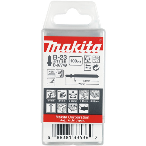 Лобзиковая пилка для дерева и металла, 51 мм, HSS, 14TPI, T118B, В23, 100 шт Makita B-07749
