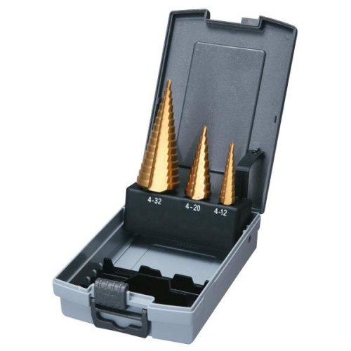 Набор ступенчатых сверл HSS-TiN (4-12, 4-20, 6-30) c прямым желобком, 3 шт Makita D-46573