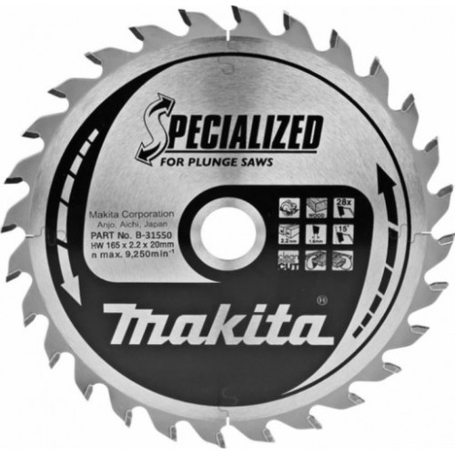 Диск пильный по дереву, 165x2.2x20 мм, 28T, 15G, ATB Makita B-31550
