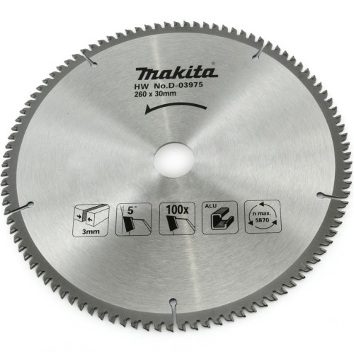 Пильный диск для алюминия 260х3.0х30 мм, 100T, -5G, Standart Makita D-03975