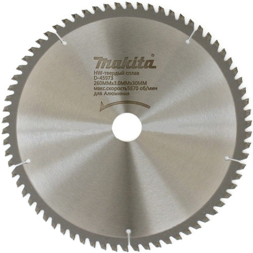 Пильный диск для алюминия 260x3x30 мм, 70T Makita D-45973