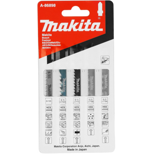Набор лобзиковых пилок (B10S, B13, B16, B22, B23) 5 шт Makita A-86898