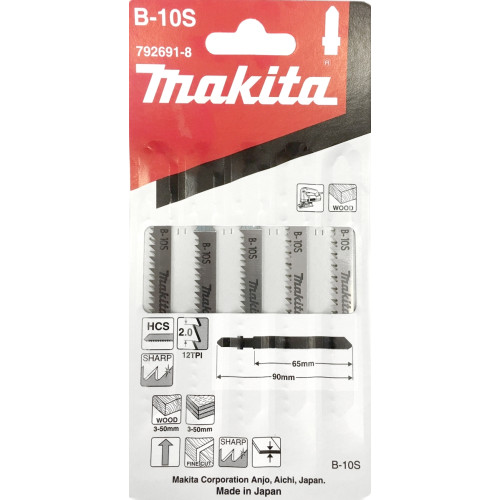 Лобзиковая пилка для дерева и фанеры, 65 мм, HCS, 12TPI, B10S, 5 шт Makita 792691-8