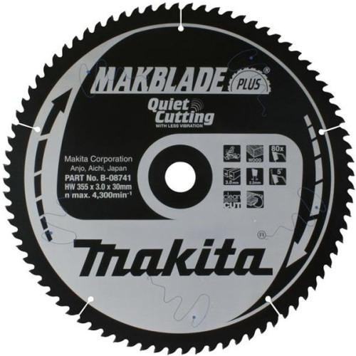 Диск пильный для дерева, 355х3.0х30, 80T, 5G, ATAF, Makblade-Plus Makita B-35237